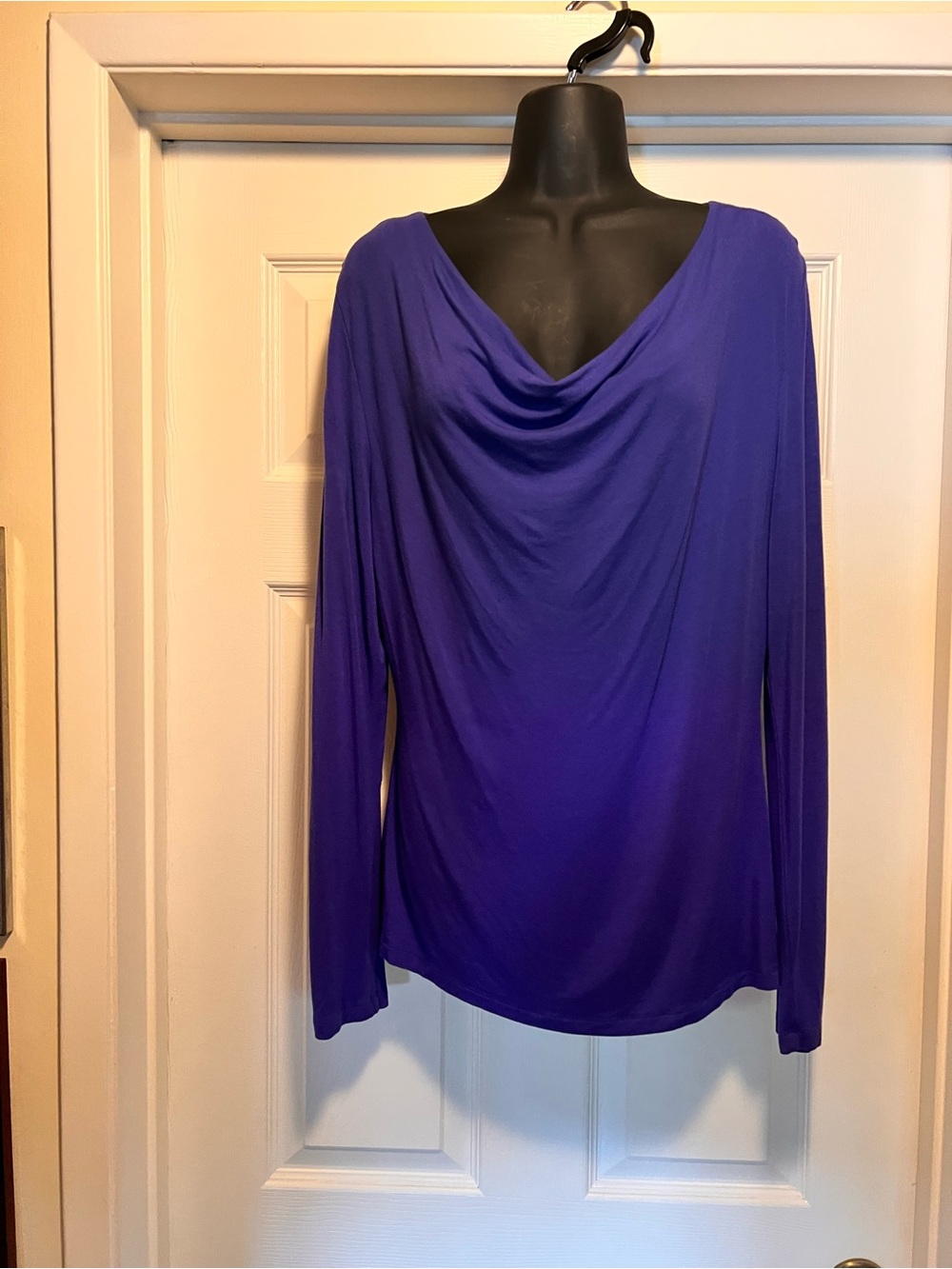 Cable & Gauge Blue Draped Cowl Long-Sleeve Top Size L